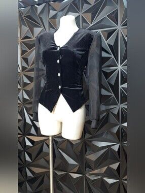 Black Velvet Blazer with Sheer Long Sleeves